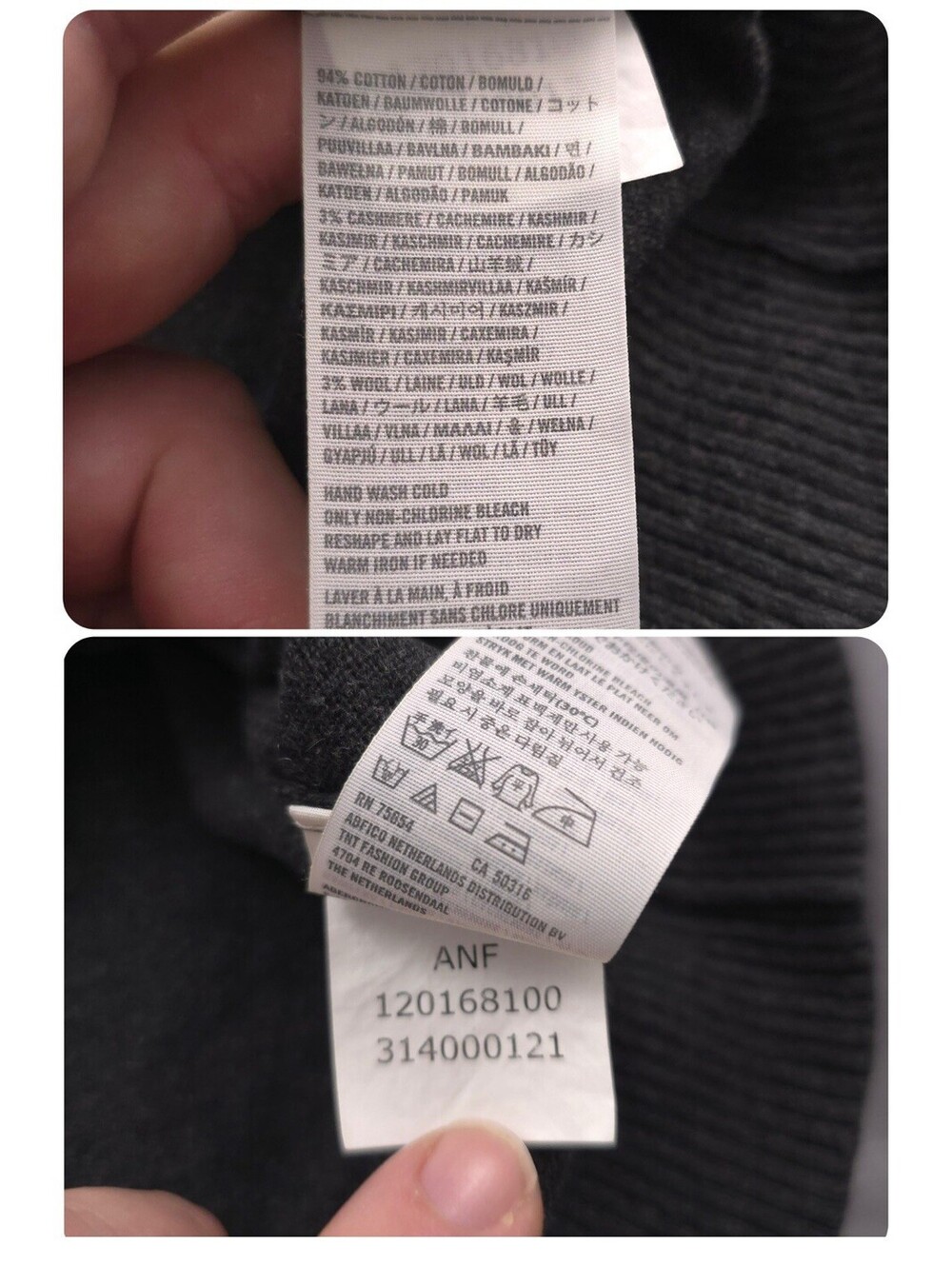Abercrombie Fitch Men Charcoal V Neck Sweater Cashmere Wool Blend L Muscle Fit - Picture 7 of 7